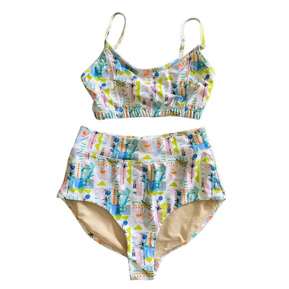 Maisonette Women's Printed Mott50 2pc Swimsuit Adjustable Straps Multicolor XS - Picture 1 of 3